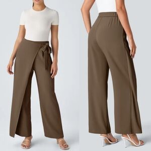 HALARA Flex High Waisted Tie Side Wide Leg Work Pants inTeak Sz M